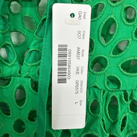 J. Crew Tiered Top in Embroidered Eyelet L Sheer Long Sleeves AM637 Green - Picture 6 of 9